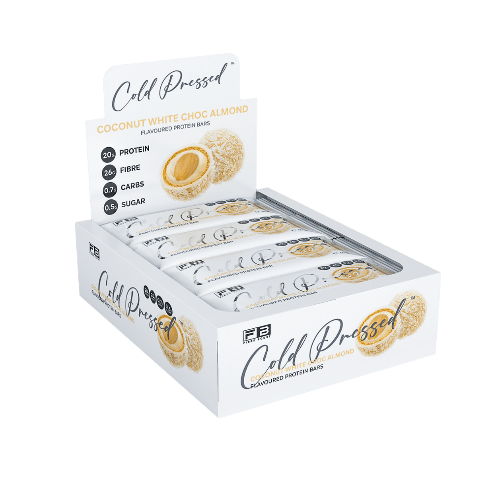 Fibre Boost - Cold Pressed Protein Bar (20) & FIBREBOOST-Cold-Press-Bar-Box12-WhiteChocAl