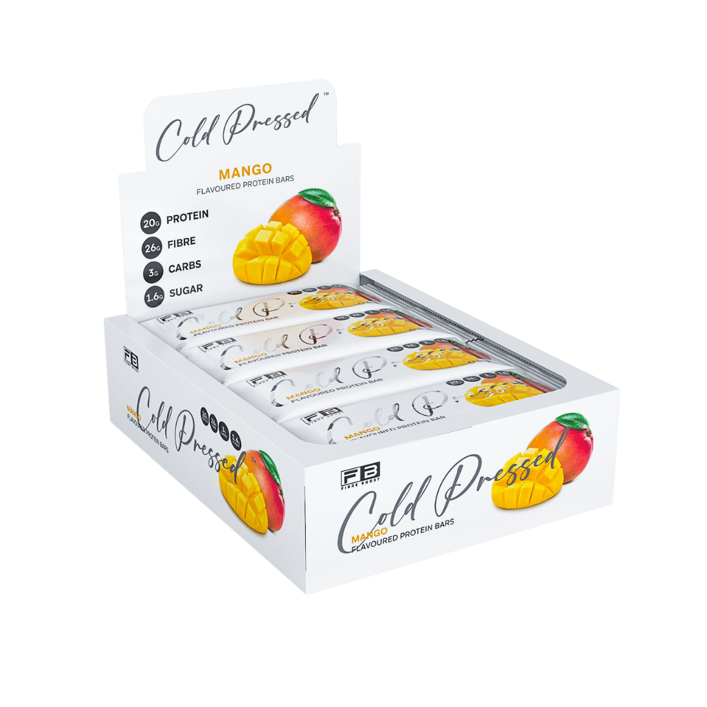 Fibre Boost - Cold Pressed Protein Bar (21) & FIBREBOOST-Cold-Press-Bar-Box12-Mango