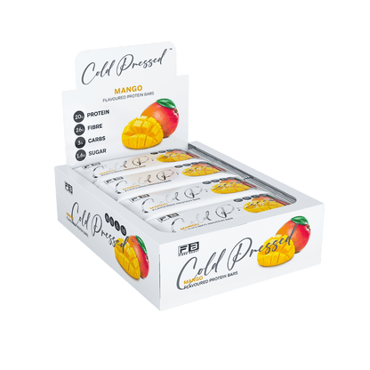 Fibre Boost - Cold Pressed Protein Bar (21) & FIBREBOOST-Cold-Press-Bar-Box12-Mango