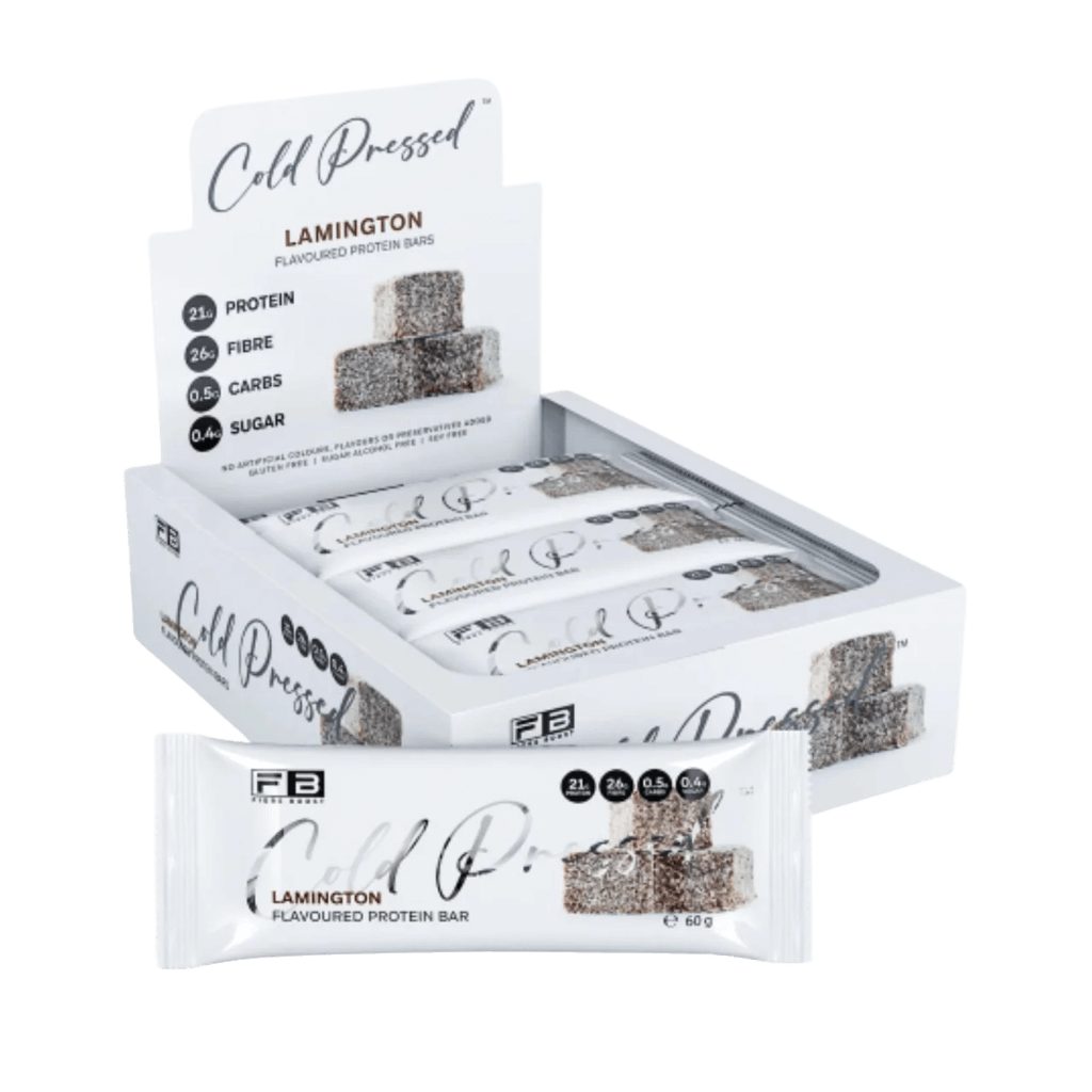 Fibre Boost - Cold Pressed Protein Bar (28) & FIBREBOOST-Cold-Press-Bar-Box12-LAM