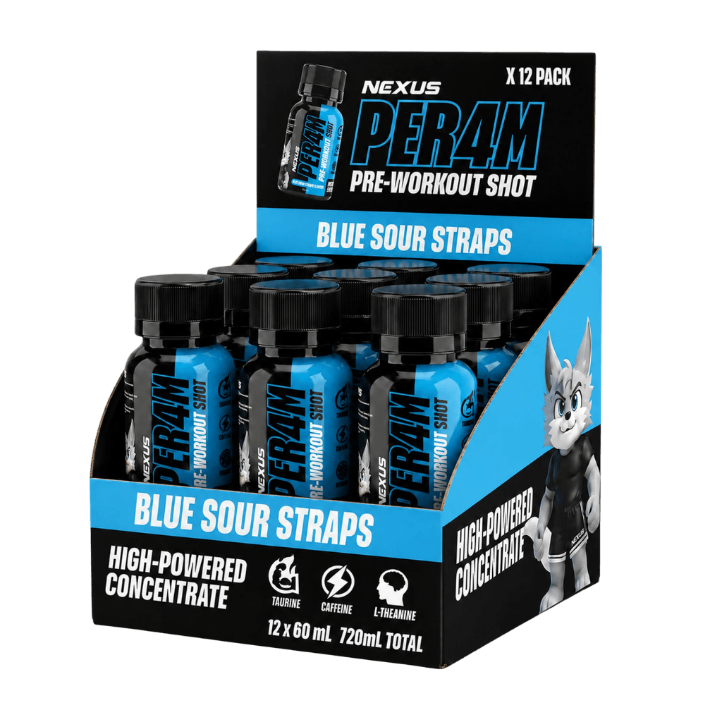 Nexus - Per4m Pre Workout Shots (1) & NEXUS-Per4m-Pre-Shot-12box-BluSour