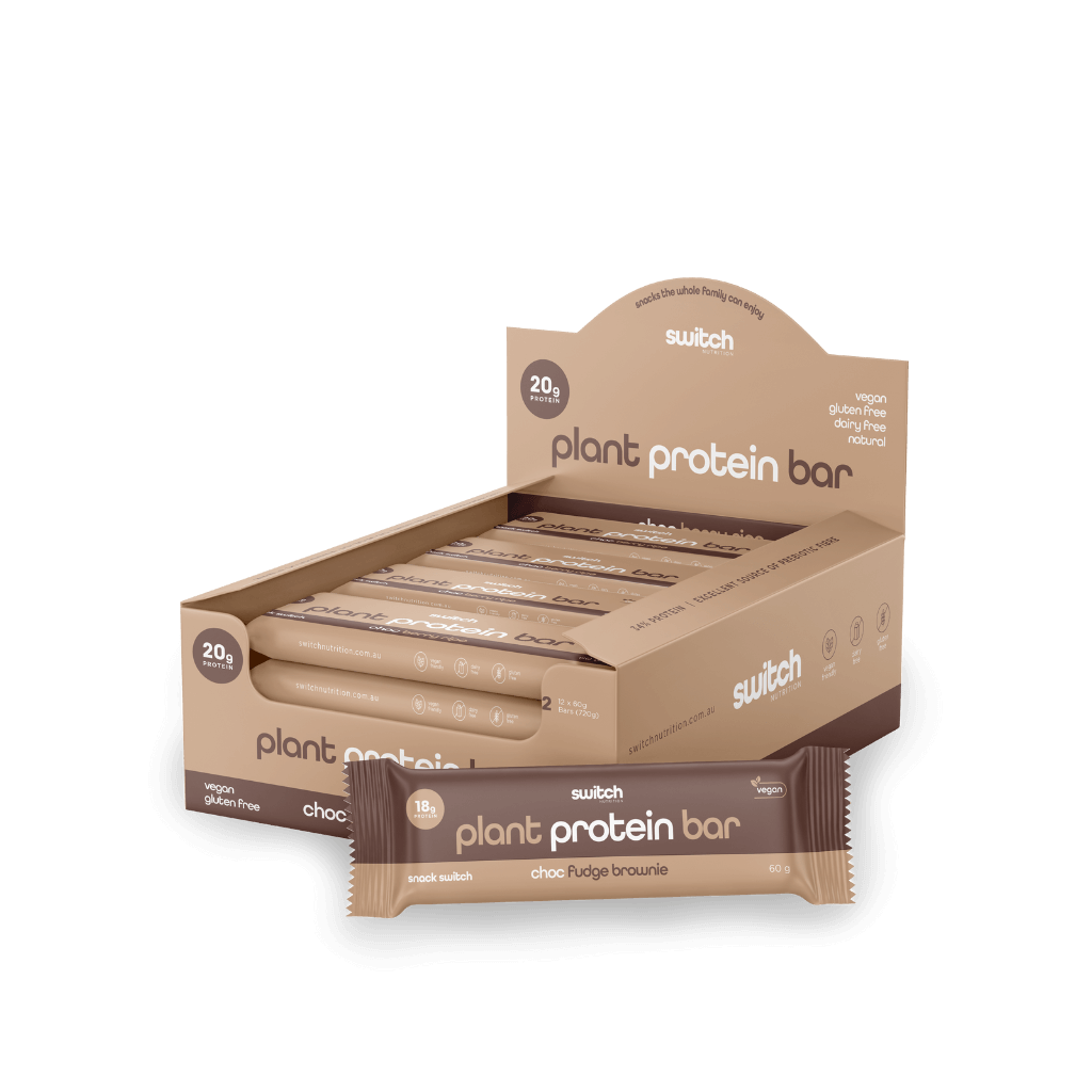 Switch Nutrition - PLANT PROTEIN BAR (2) & SwitchNutrition-Snack-Switch-Box12-ChocFudgeBrown