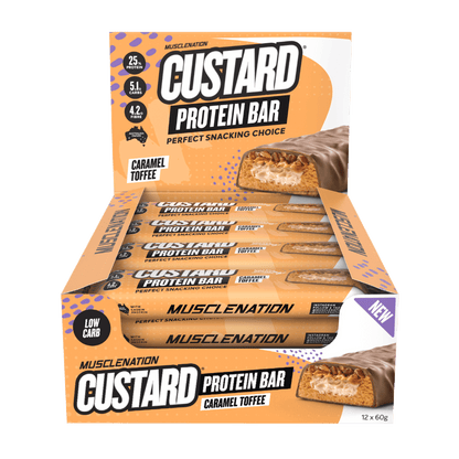Muscle Nation configurable 12 X 60g Bars / CARAMEL TOFFEE Muscle Nation - CUSTARD PROTEIN BAR