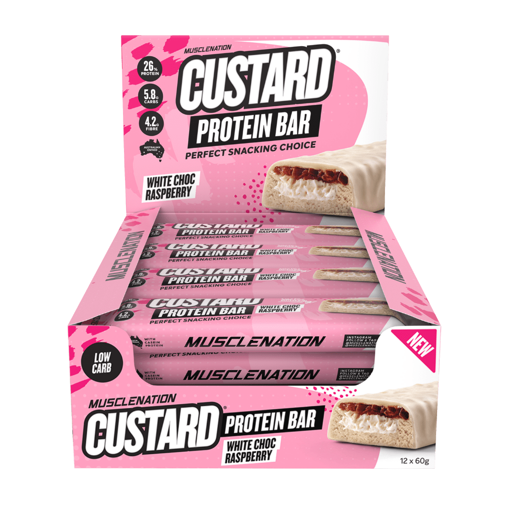 Muscle Nation configurable 12 X 60g Bars / WHITE CHOC RASPBERRY Muscle Nation - CUSTARD PROTEIN BAR