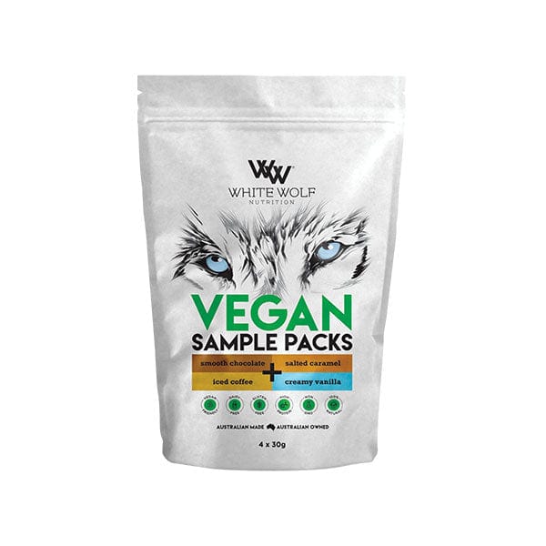 Nutrition Systems configurable 4 x 30g Sample / Smooth Choc / Iced Coffee / Salted Caramel / Creamy Vanilla White Wolf Nutrition - Vegan All-In-One Pea Protein SAMPLE PACK